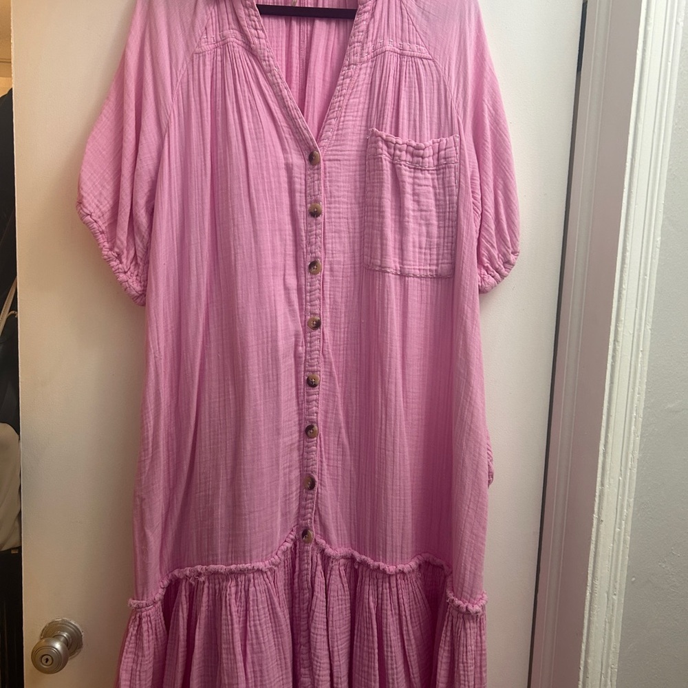 Free People Pink Maxi Dress with Button Detail